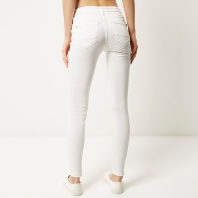 White biker-style Amelie super skinny jeans
